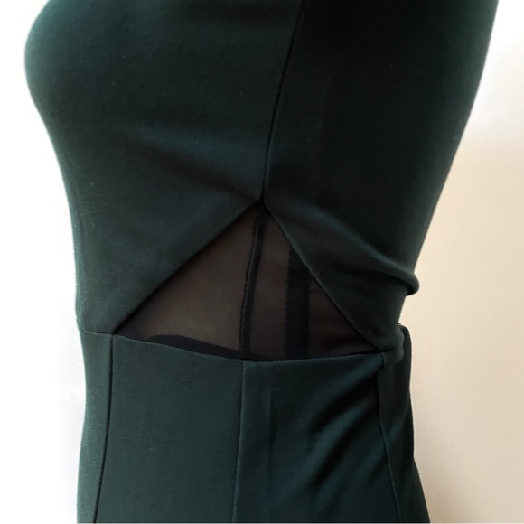 NWT French Connection Lula Mesh V Insert Fitted Dress Pine Forest Green Size 4 - Picture 6 of 10